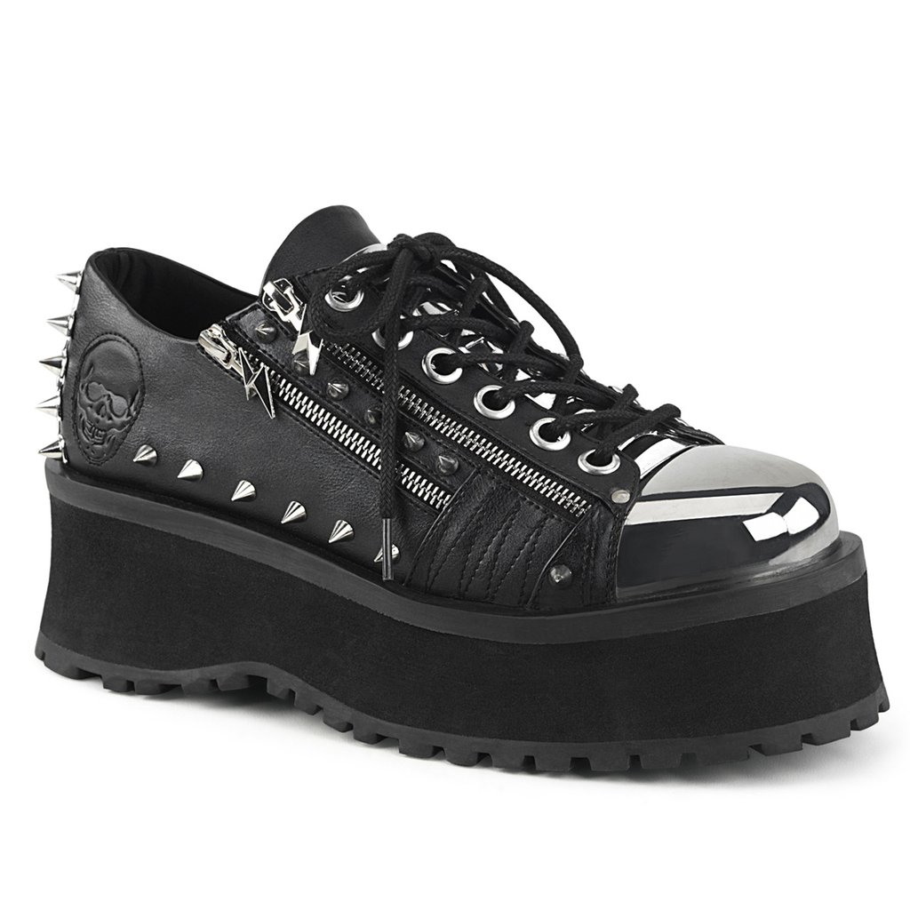 Chaussures Plateforme Demonia Gravedigger 04 Vegan Cuir Homme - Noir 96503-YNWI